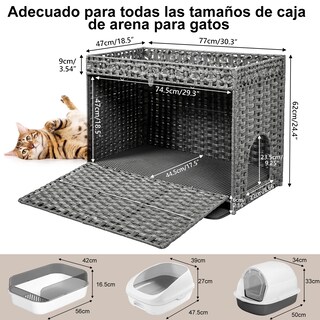 Foto 3 | Foto 3 | Mueble de Mimbre Ratán Gris con Caja de Arena para Gatos