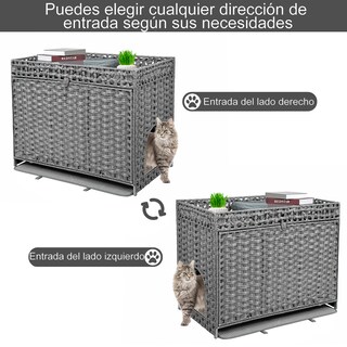 Foto 5 | Foto 5 | Mueble de Mimbre Ratán Gris con Caja de Arena para Gatos