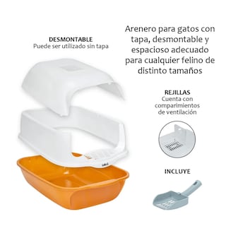 Foto 3 | Foto 3 | Arenero Cerrado Para Gato Con Pala Puerta Lab.g,  Naranja Blanco