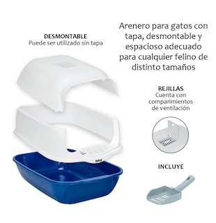 Foto 3 | Foto 3 | Arenero Cerrado Para Gato Con Pala Puerta Belug, Azul Marino Blanco