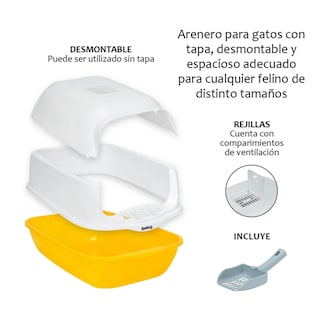 Foto 3 | Foto 3 | Arenero Cerrado Para Gato Con Pala Puerta Belug, Amarillo Blanco