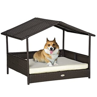 Foto 1 | Foto 1 | Cama De Ratán Elevada De Mimbre Pawhut De Dog House Con Cojín - Venta Internacional.