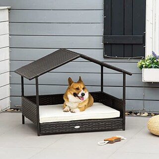 Foto 2 | Foto 2 | Cama De Ratán Elevada De Mimbre Pawhut De Dog House Con Cojín - Venta Internacional.
