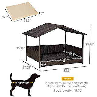 Foto 3 | Foto 3 | Cama De Ratán Elevada De Mimbre Pawhut De Dog House Con Cojín - Venta Internacional.