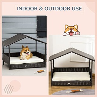 Foto 4 | Foto 4 | Cama De Ratán Elevada De Mimbre Pawhut De Dog House Con Cojín - Venta Internacional.