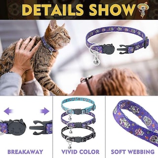 Foto 2 | Foto 2 | Collar Cat Breakaway, Paquete De 3, Estampado De Calavera De Halloween - Venta Internacional.
