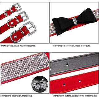 Foto 1 | Foto 1 | Collar Para Mascotas Huoguo Con Forma De Lazo Con Diamantes De Imitación, Ajustable, Rojo, Xs - Venta Internacional.