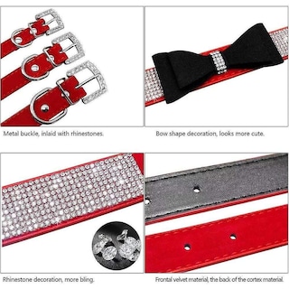 Foto 1 | Foto 1 | Collar Para Mascotas Huoguo Con Forma De Lazo Con Diamantes De Imitación, Ajustable, Rojo, Xs - Venta Internacional.