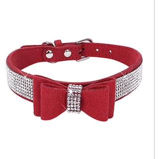 Foto 5 | Foto 5 | Collar Para Mascotas Huoguo Con Forma De Lazo Con Diamantes De Imitación, Ajustable, Rojo, Xs - Venta Internacional.