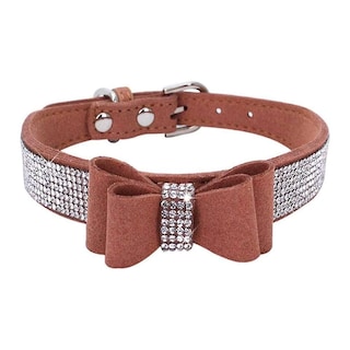 Foto 5 | Foto 5 | Collar Para Mascotas Huoguo Con Diamantes De Imitación Con Lazo Ajustable, Marrón - Venta Internacional.