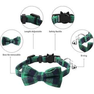 Foto 4 | Foto 4 | Collar De Gato Breakaway Con Pajarita Y Campana, Diseño De Gatito A Cuadros - Venta Internacional.