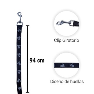 Foto 2 | Foto 2 | Correa para Mascotas color Negro con Estampado de Huellitas Talla Mediana Ergonómico Altamente Resistente