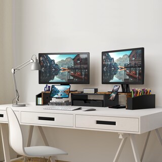 Foto 5 | Foto 5 | Soporte Para Monitor, Utensilios Sencillos Para El Hogar, Doble Cajón, Color Marrón Rústico - Venta Internacional.