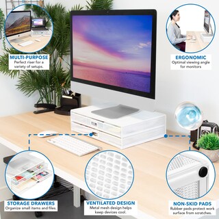 Foto 2 | Foto 2 | Soporte Elevador Para Monitor Mount-it! Malla Metálica Con 2 Cajones Color Blanco - Venta Internacional.