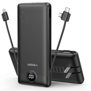 Foto 1 | Foto 1 | Cargador Portátil Veger De 10000 Mah Con Cables Integrados, Color Negro - Venta Internacional.