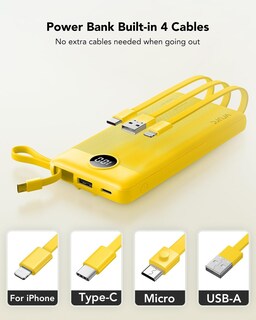 Foto 2 | Foto 2 | Batería Externa Vrurc De 10000 Mah Con Cables Usb-c Integrados, Color Amarillo - Venta Internacional.