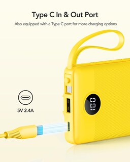 Foto 3 | Foto 3 | Batería Externa Vrurc De 10000 Mah Con Cables Usb-c Integrados, Color Amarillo - Venta Internacional.