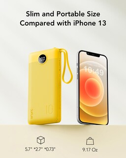 Foto 5 | Foto 5 | Batería Externa Vrurc De 10000 Mah Con Cables Usb-c Integrados, Color Amarillo - Venta Internacional.