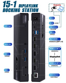 Foto 2 | Foto 2 | Estación De Acoplamiento Wavlink Displaylink 15 En 1 De 130 W Con 3 Monitores - Venta Internacional.