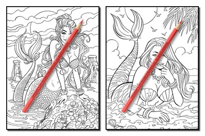 Foto 2 | Foto 2 | Libro Para Colorear Genérica Mermaids With Fantasy Women And Ocean - Venta Internacional.