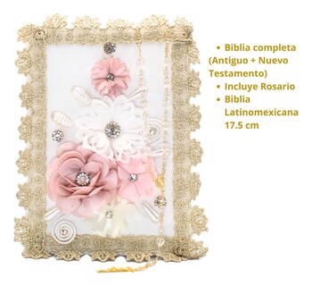 Foto 3 | Foto 3 | Kit Primera Comunión Vela Biblia Rosario Flor Tejida Blanca
