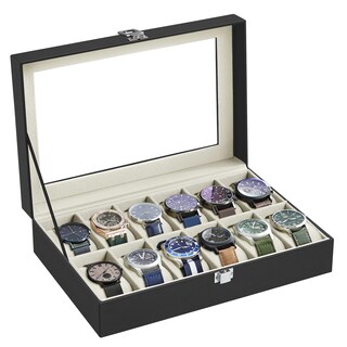 Foto 1 | Foto 1 | Watch Box Songmics De 12 Ranuras Con Tapa De Cristal Y Cojines Para Relojes - Venta Internacional.