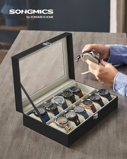 Foto 2 | Foto 2 | Watch Box Songmics De 12 Ranuras Con Tapa De Cristal Y Cojines Para Relojes - Venta Internacional.