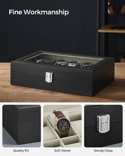 Foto 3 | Foto 3 | Watch Box Songmics De 12 Ranuras Con Tapa De Cristal Y Cojines Para Relojes - Venta Internacional.