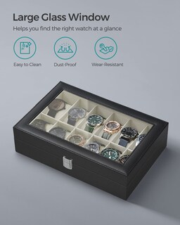 Foto 4 | Foto 4 | Watch Box Songmics De 12 Ranuras Con Tapa De Cristal Y Cojines Para Relojes - Venta Internacional.