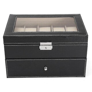 Foto 1 | Foto 1 | Caja Expositora Para Relojes Huoguo Organizador De Cuero Negro Con 20 Ranuras - Venta Internacional.