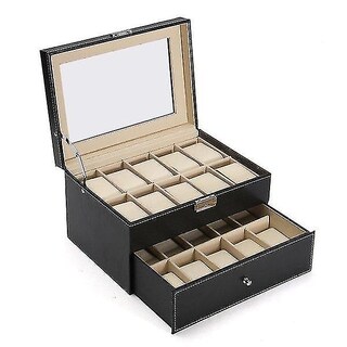 Foto 3 | Foto 3 | Caja Expositora Para Relojes Huoguo Organizador De Cuero Negro Con 20 Ranuras - Venta Internacional.