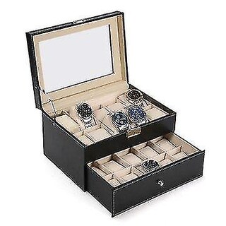 Foto 4 | Foto 4 | Caja Expositora Para Relojes Huoguo Organizador De Cuero Negro Con 20 Ranuras - Venta Internacional.