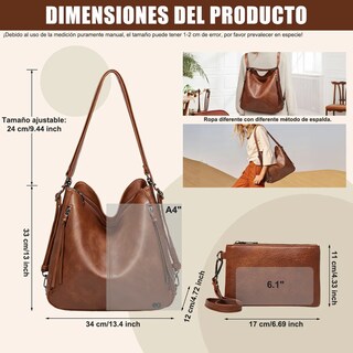 Foto 2 | Foto 2 | Set 2 Bolsas De Mano Bandolera Hombro Para Mujer + Cartera Eo Safe Imports Esi-21348 Marron