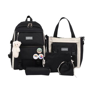 Foto 1 | Foto 1 | Set 5 Mochila Bolsas Escolar Estudiante Lapicera Tote Lona Negro