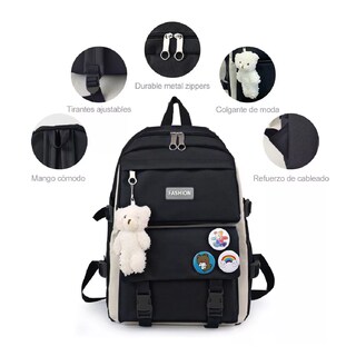Foto 2 | Foto 2 | Set 5 Mochila Bolsas Escolar Estudiante Lapicera Tote Lona Negro