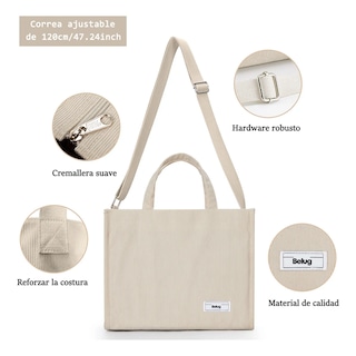 Foto 3 | Foto 3 | Bolso De Moda Belug Cercanías Para Mujer Bolso De Pana Casual Creamy White