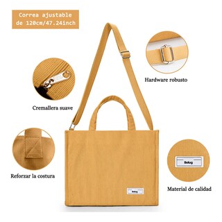 Foto 4 | Foto 4 | Bolso De Moda Belug Cercanías Para Mujer Bolso De Pana Casual Amarillo