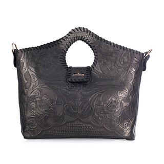 Foto 1 | Foto 1 | Bolso Tote Teresa A Ángelozano Negro Piel Grabada Tejido A Mano
