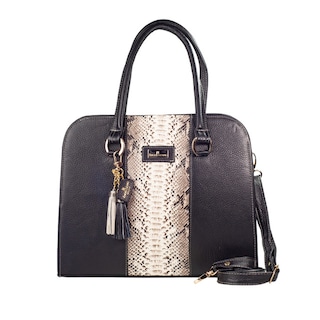 Foto 1 | Foto 1 | Bolso Tote Camila A Ángelozano Negro Piel Vacuna Y Applicación Piel Pitón