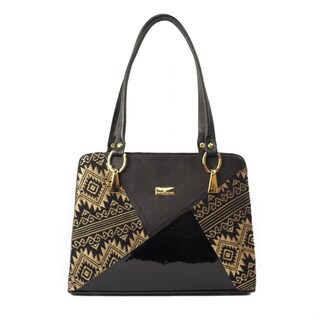 Foto 1 | Foto 1 | Bolso Tote A Ángelozano Modelo Salma Piel Charol Y Rebozo De Seda Color Negro