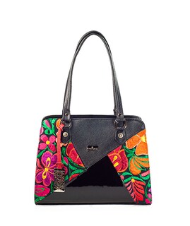 Foto 1 | Foto 1 | Bolso Tote A Ángelozano Modelo Salma Piel Charol Y Telar Artesanal Color Negro