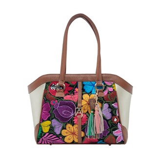 Foto 1 | Foto 1 | Bolso Tote A Ángelozano Modelo Maya De Piel Telar Artesanal Flores Color Oro Ligth