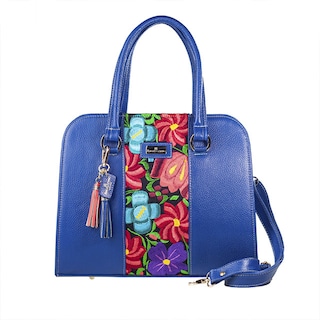 Foto 1 | Foto 1 | Bolso Tote A ÁNGELOZANO Camila color Azul de Piel con Telar Artesanal
