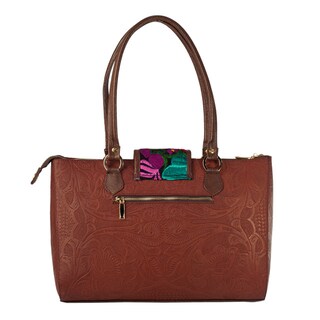 Foto 2 | Foto 2 | Bolso Tote A Ángelozano Modelo Flora De Piel Con Tapa Y Telar Artesanal Color Café