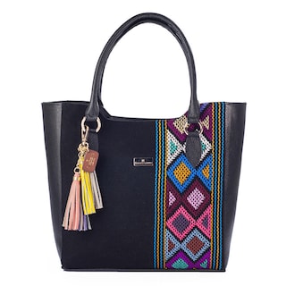 Foto 1 | Foto 1 | Bolso Tote A Ángelozano Modelo Karmina De Piel Con Telar Artesanal Rombos Color Negro