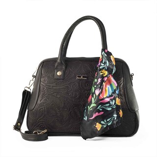 Foto 1 | Foto 1 | Bolso Tote A Ángelozano Modelo Sugey Piel Grabada Con Mascada Color Negro