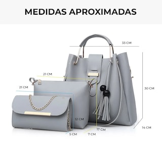 Foto 2 | Foto 2 | Bolsa Malubero color Gris para Mujer 3 Piezas