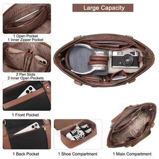 Foto 4 | Foto 4 | Weekender Bag Cluci Bolsa De Viaje De Piel Para Mujer, Color Beige Y Marrón - Venta Internacional.