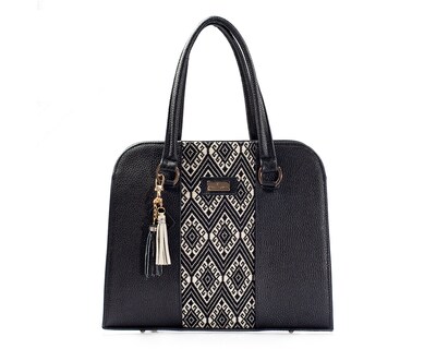 Foto 1 | Foto 1 | Bolso Tote A Ángelozano De Piel Vacuna Con Telar Étnico, Modelo Camila