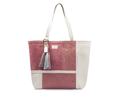 Foto 1 | Foto 1 | Bolso Tote A Ángelozano De Piel Vacuna Con Grabado Tipo Cincelado, Color Hueso, Modelo Victoria